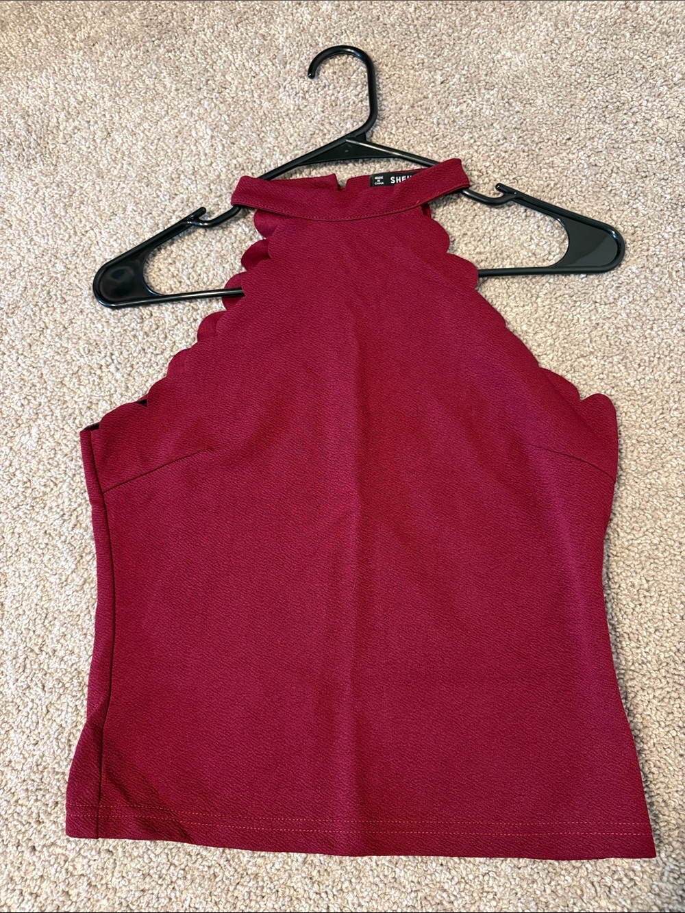 SHEIN Scallop Halter One-Shoulder Dress - Burgundy